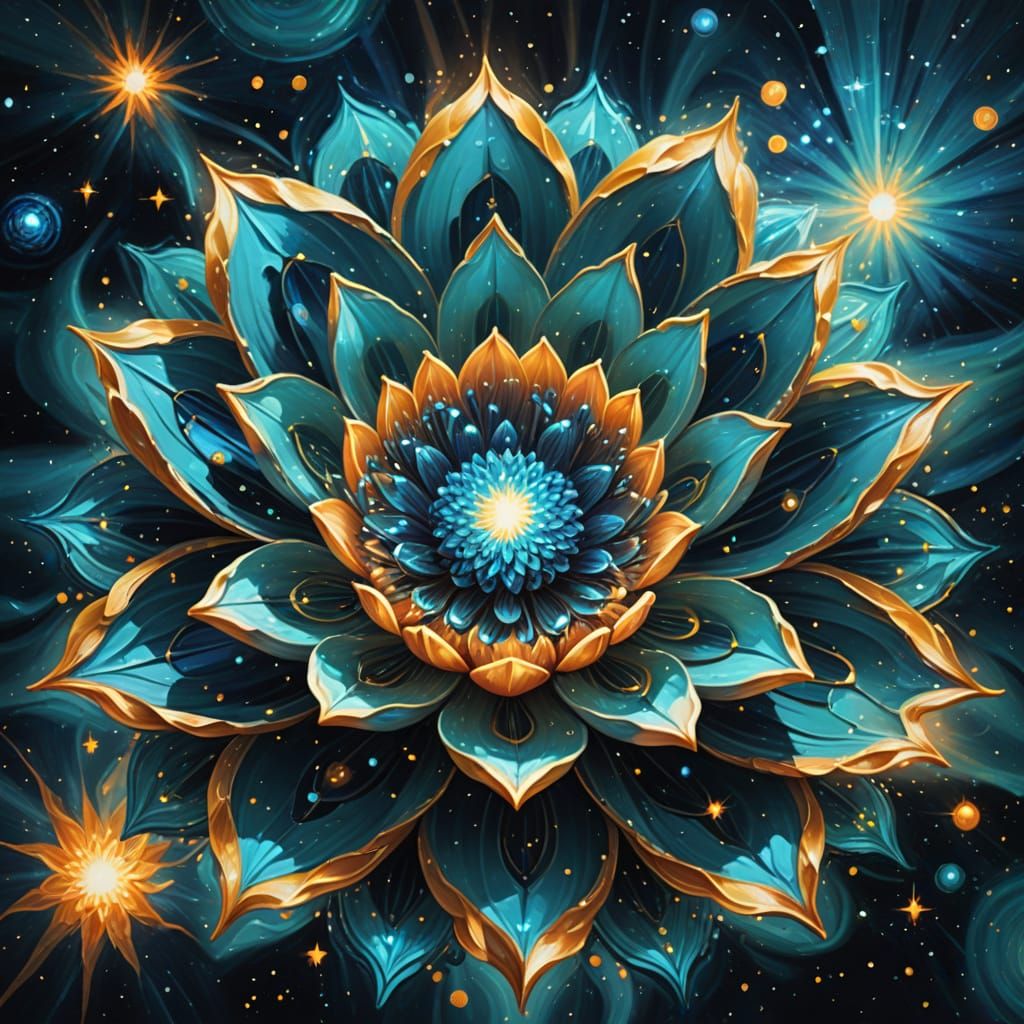Lotus Star in Space: Vibrant Digital Oil Painting