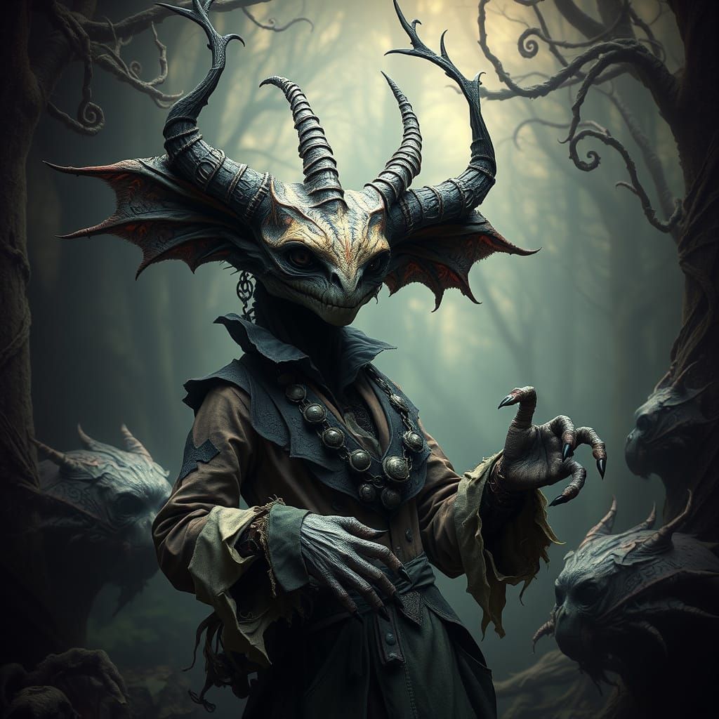 Animated Victorian Creature in Haunting Landscape