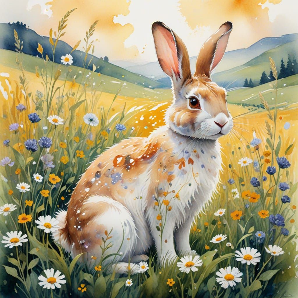 Rabbit in Spring Meadow: Klimt, Turner, and Ross Fusion