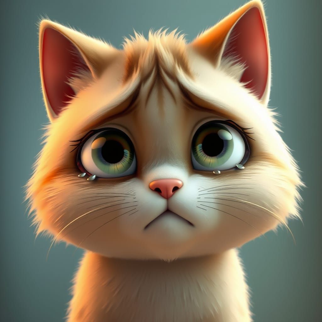 Sad Animated Cat with Tears