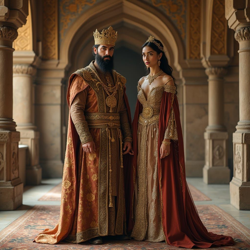 Ancient Iranian King and Queen in Palace