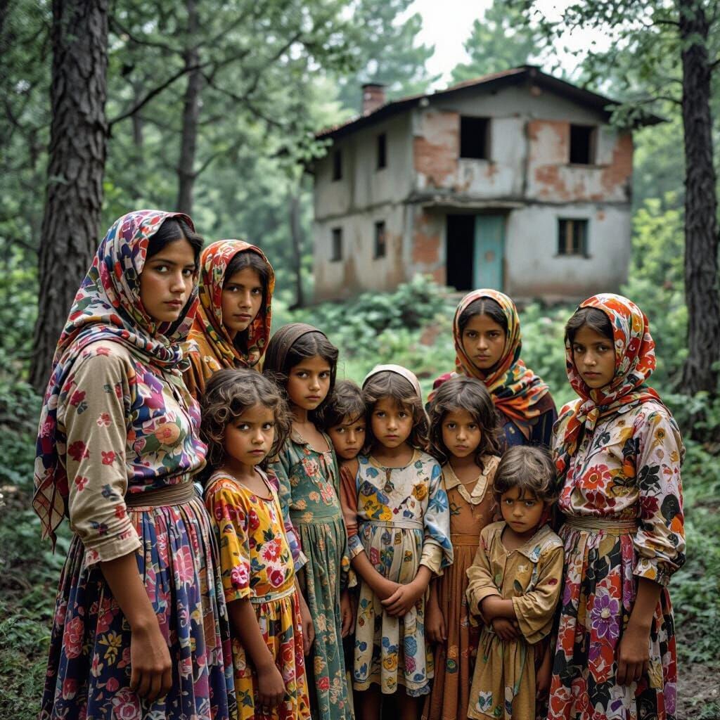 Roma Women and Children in Forest, Documentary Style