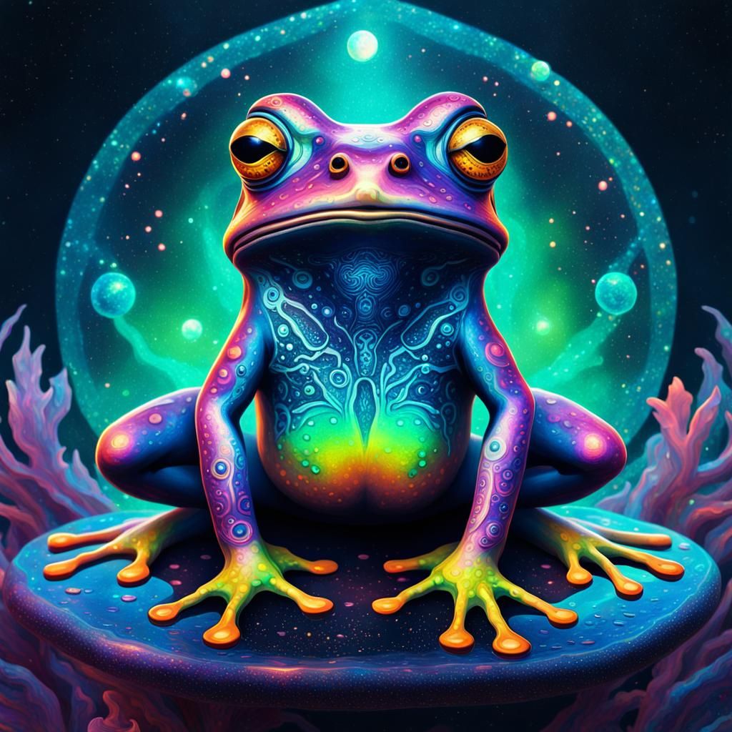 Surreal Cosmic Frog in Holographic Astral Style