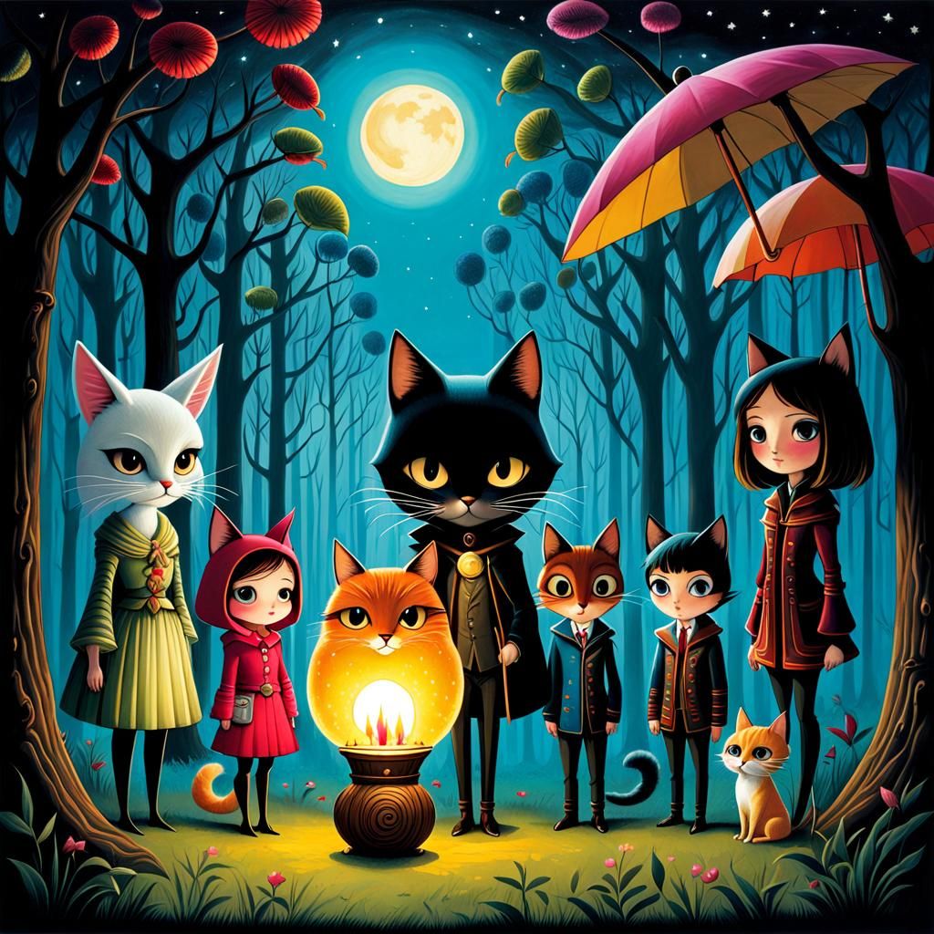 Mysterious Surrealist Dreamscape in Bold, Vibrant Color