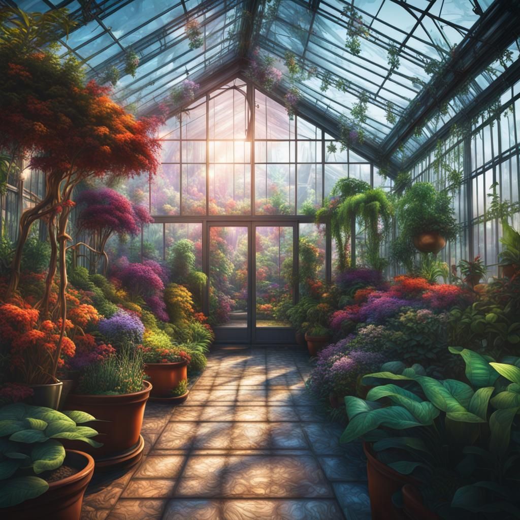 Majestic Greenhouse Planet with Intricately Detailed Plants