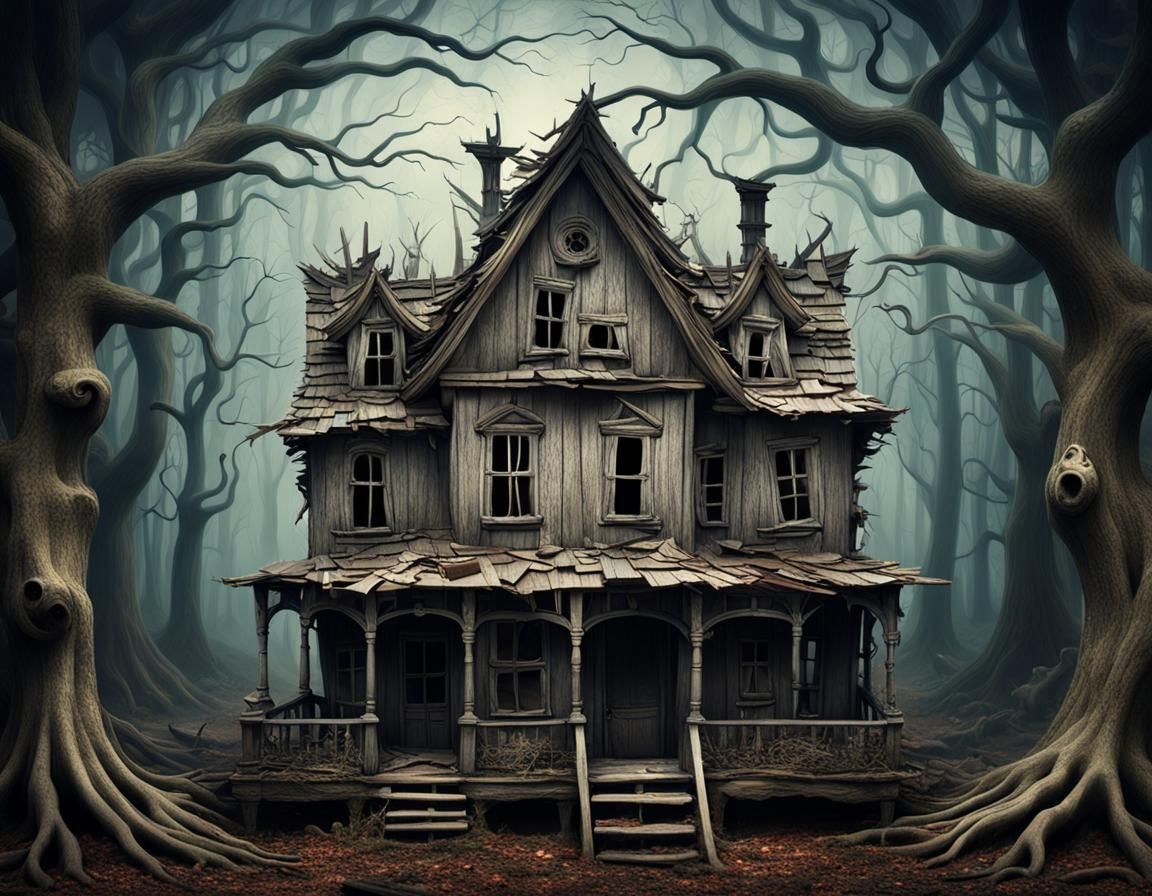 Ghostly Abandoned Mansion in a Surreal Forest