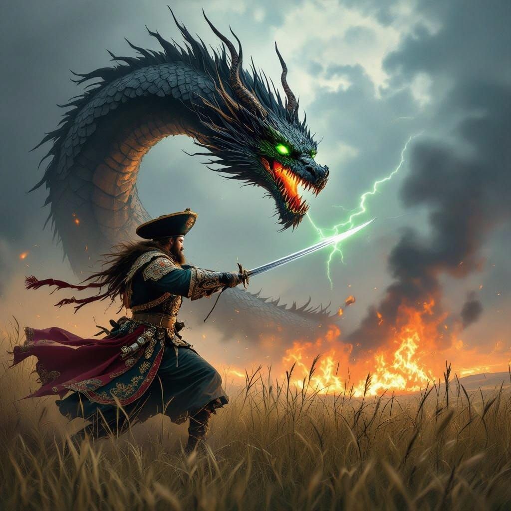 Heroic Ukrainian Cossack Battles a Serpent-Like Dragon in Ep...