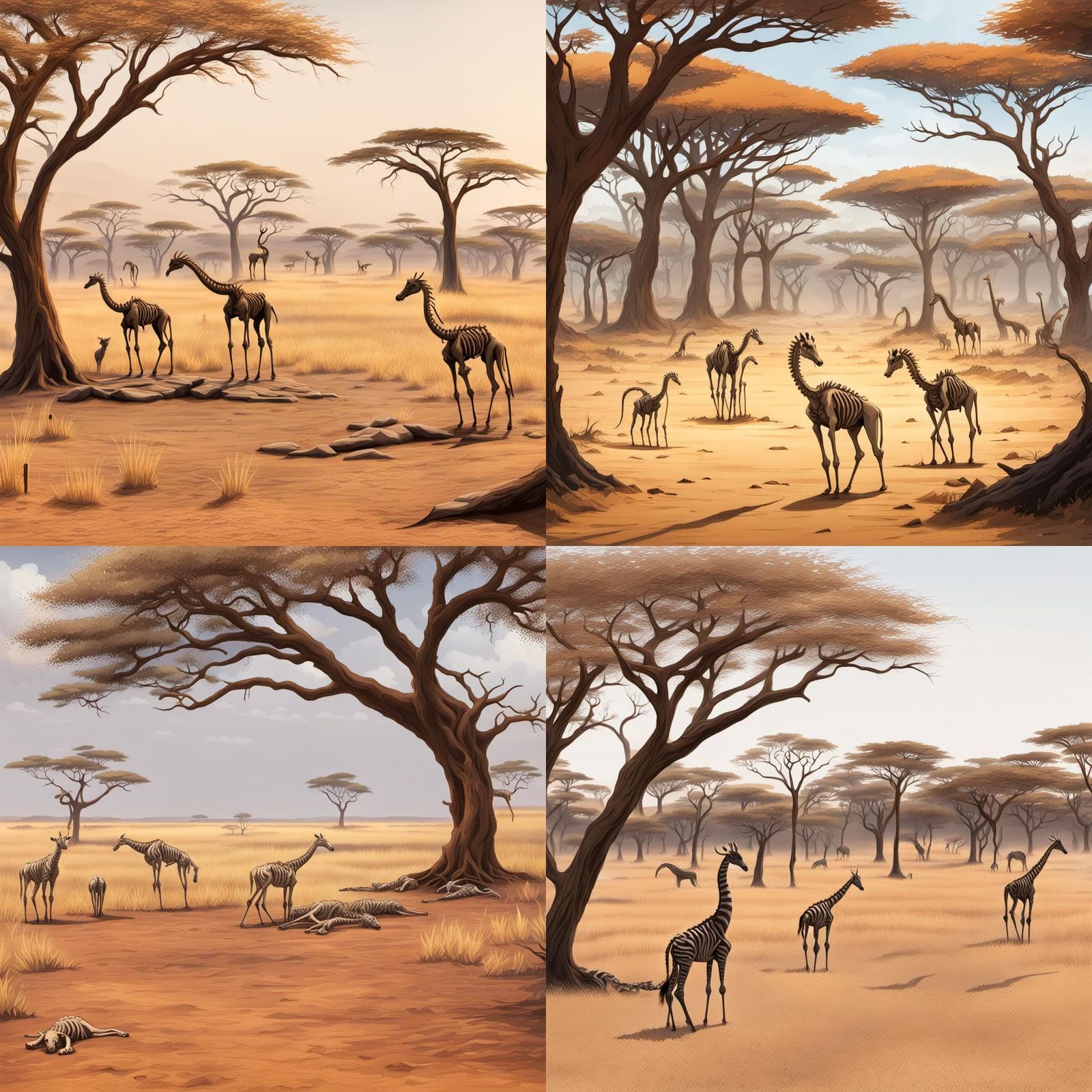 Savanna Landscape with Skeletal Remains in a Post-Apocalypti...