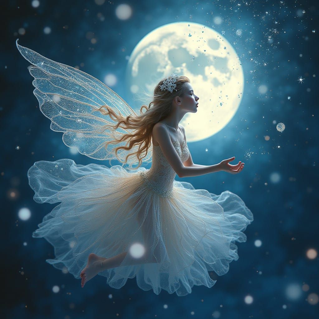 Ethereal Fairy Illuminated by Full Moon Magic