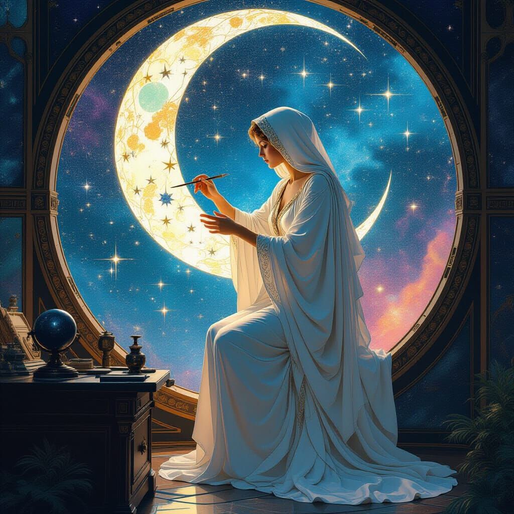 Celestial Sculptor Carving Constellations in Nebula