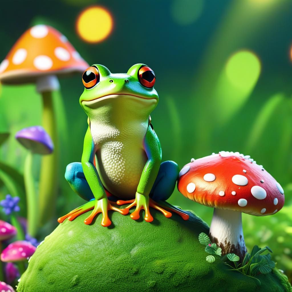 Chibi Frog Celebrates in Vibrant Birthday Party Scene