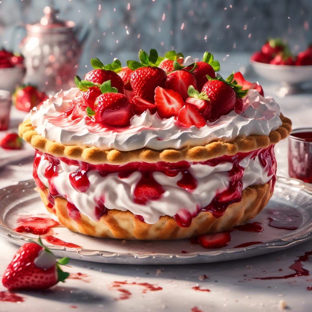 Hyperrealistic Strawberry Shortcake Pie in High-Quality CGI