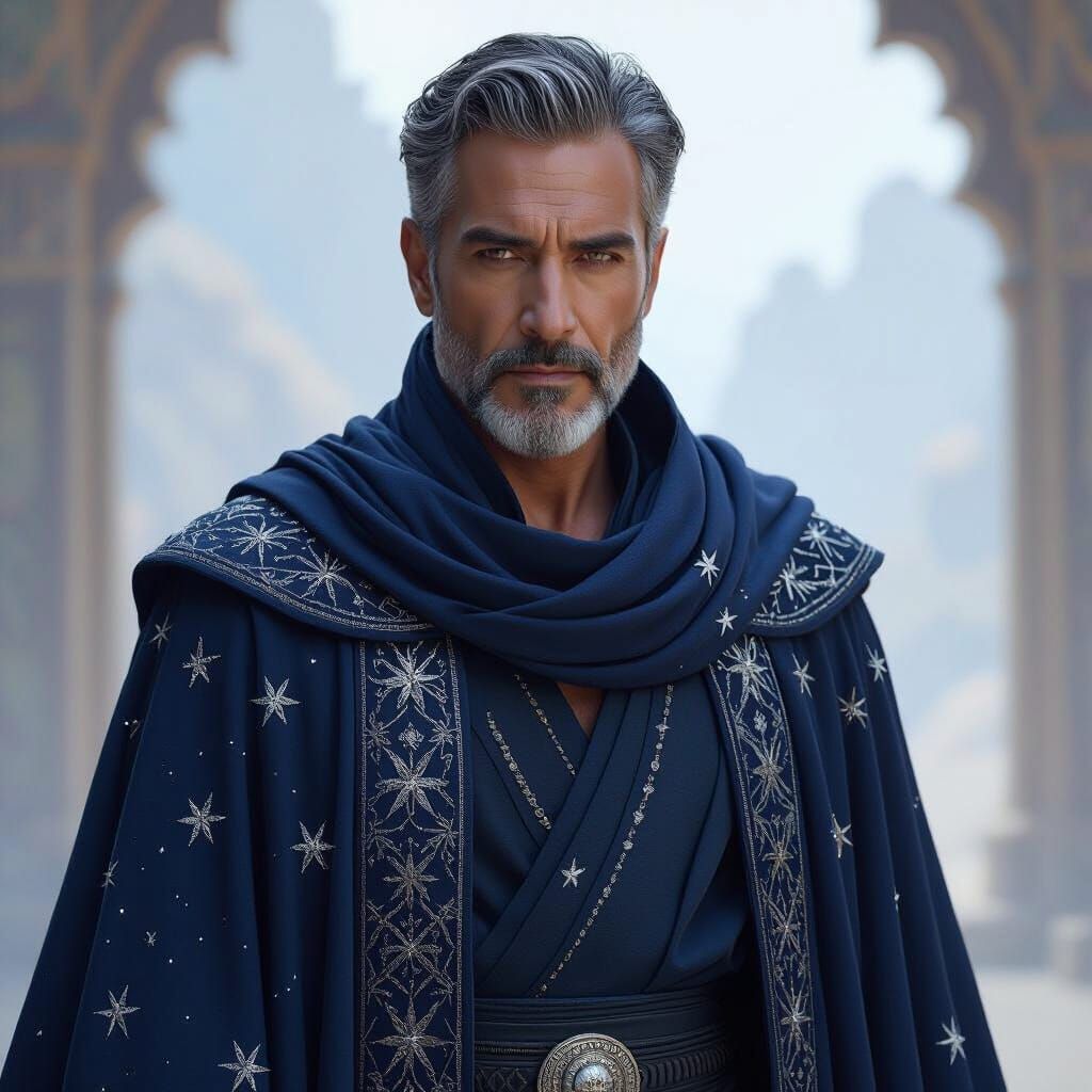 Mysterious Man in Star-Embroidered Indigo Robes