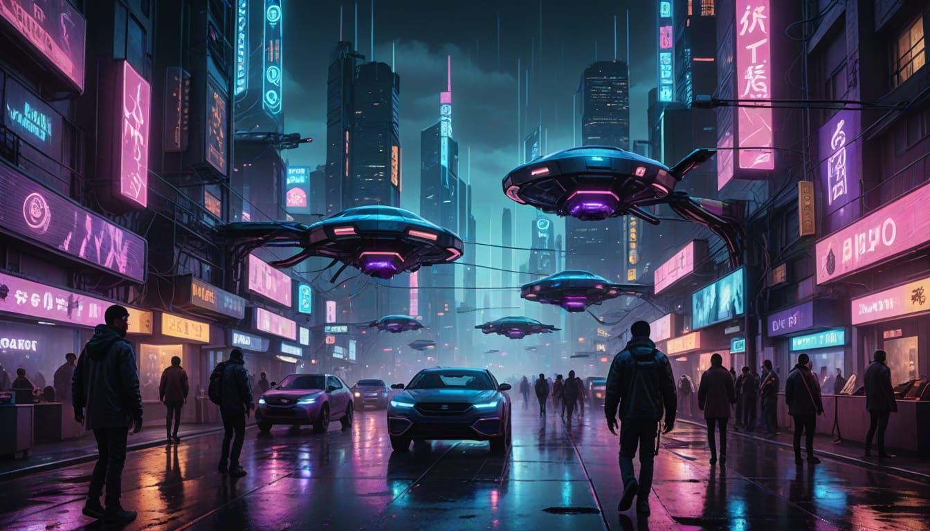 Futuristic Megacity in Gritty Neon Aesthetic