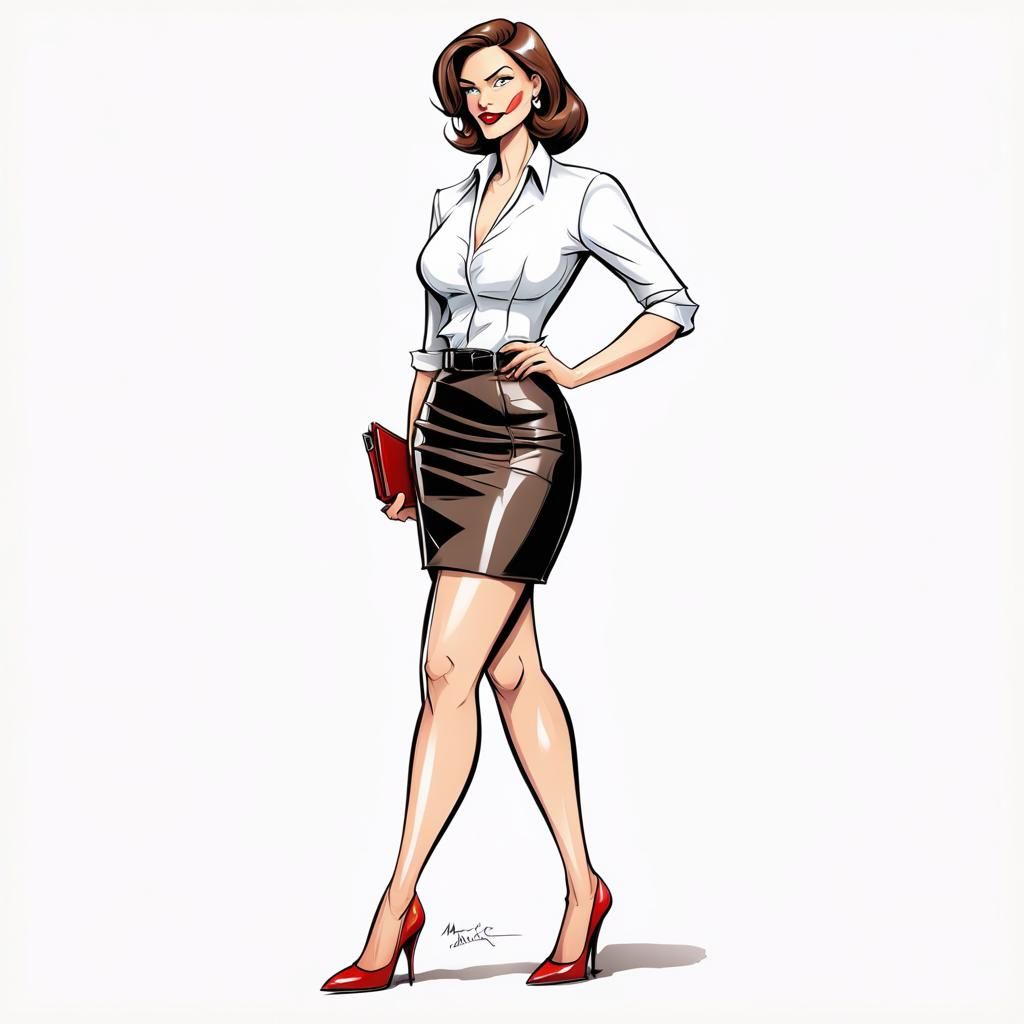 Sultry Cartoon Secretary in Scarlet Stilettos