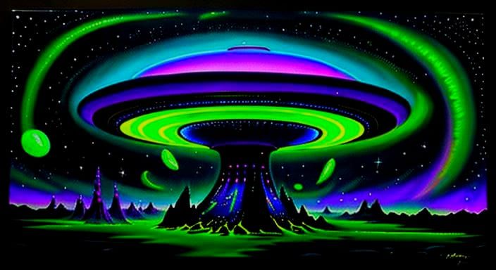 Galactic UFO Encounter in Vibrant Oil on Canvas