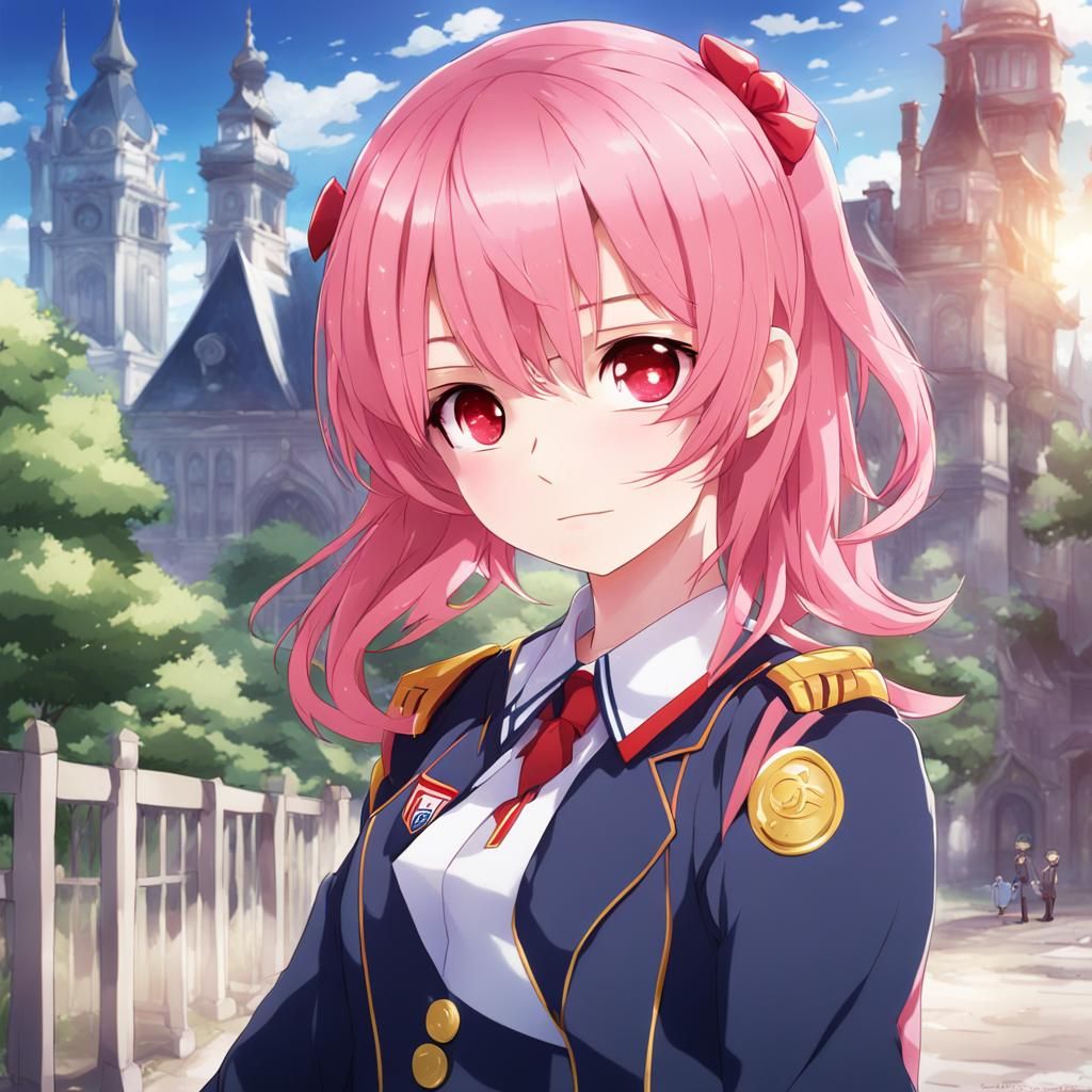 Manga-Inspired Anya in Vibrant Pink Hair and Red Uniform