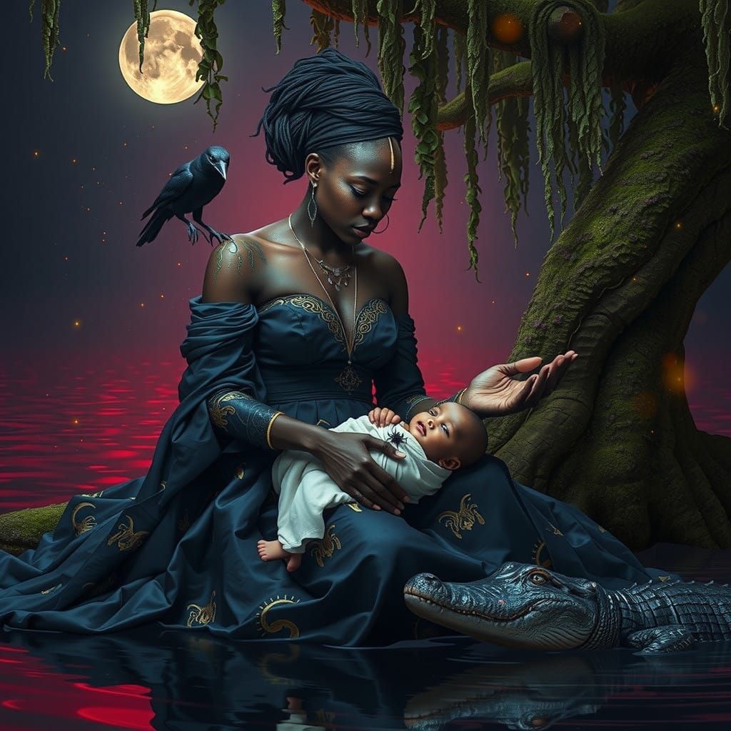 Mystical Goddess Weeps for Lost Child in Crimson Bayou