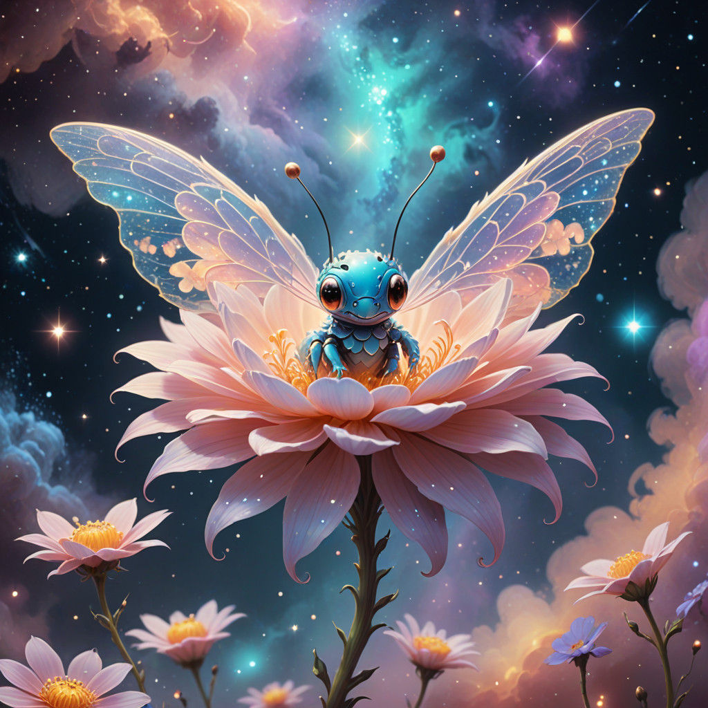 Whimsical Flower Space Being in Extraterrestrial Dreamscape