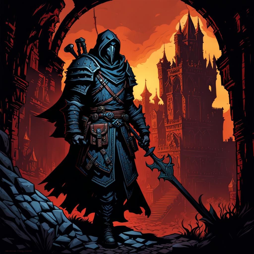 Dark Fantasy Guard in the Darkest Dungeon