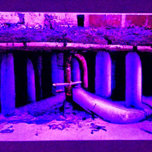 Gothic Abandoned Basement with Rusty Pipes and Reflections