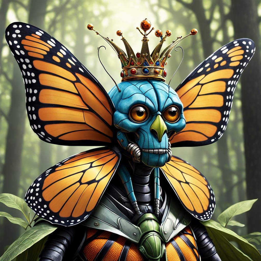 Cartoon Monarch Butterfly King with Crown