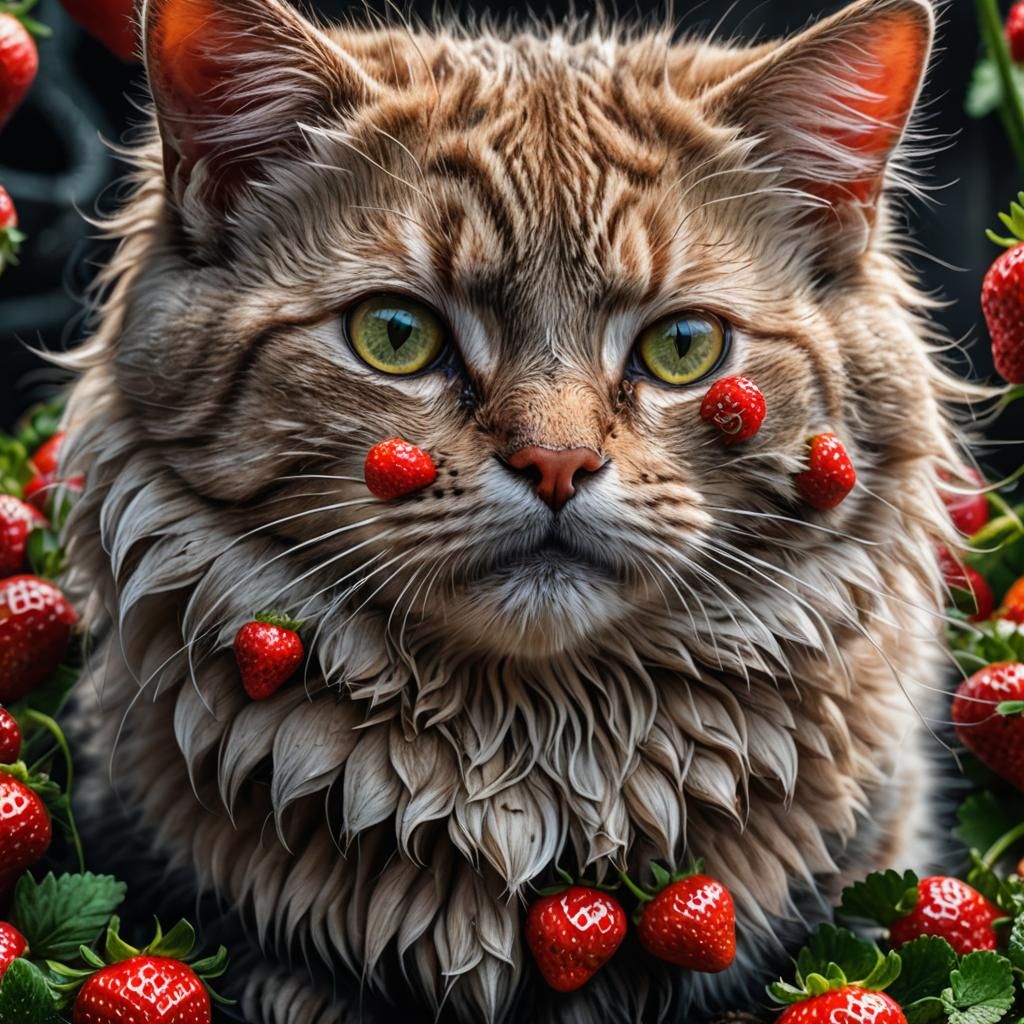 Hyperrealistic Strawberry Cat Portrait