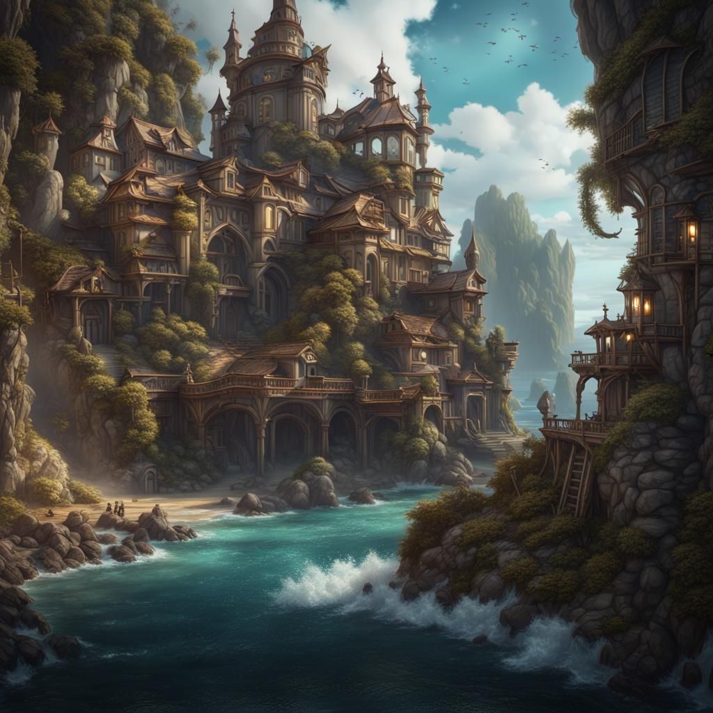 Surreal Seaside Utopia in Vibrant Color