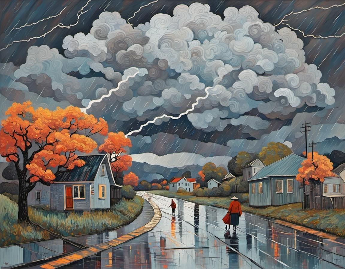 Grey Stormy Landscape in Neo-Expressionist Style