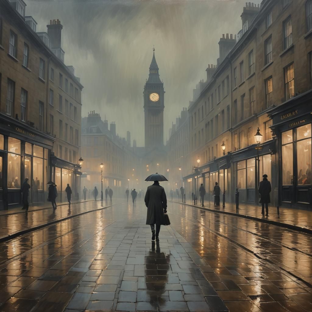Misty London Street Scene in Elegant Impressionist Style