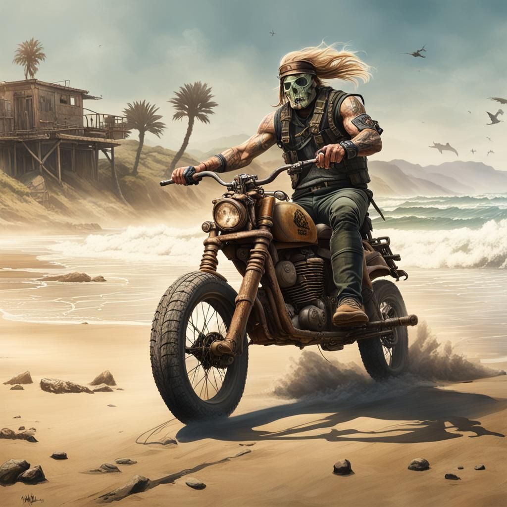 malibu  surfer warlord post-apocalyptic wasteland headhunter...