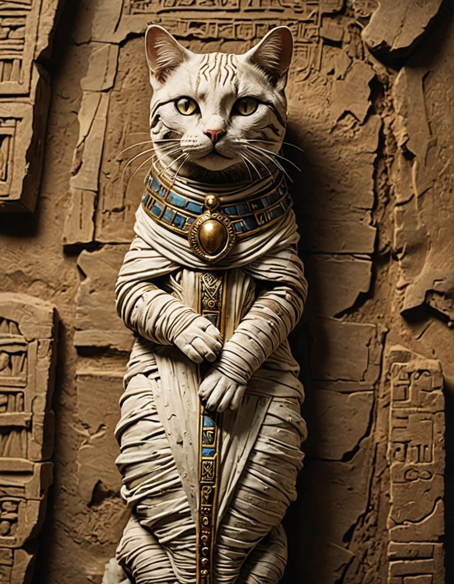 Ancient Feline Mummy in a Golden Coffin
