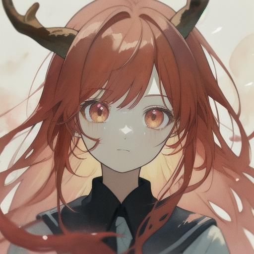 Kawaii Anime Girl with Deer Horns in Vibrant School Uniform