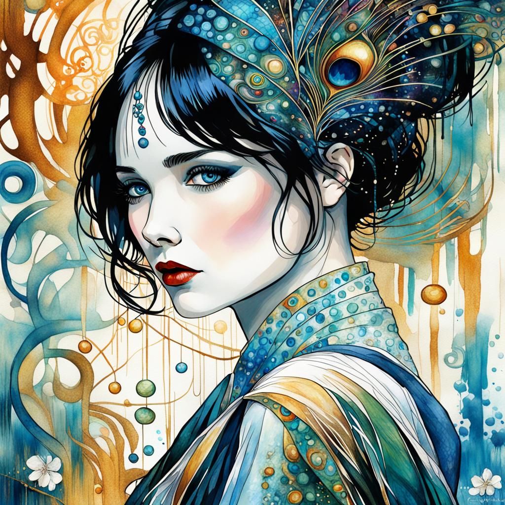 Oriental-Style Princess Portrait with Vibrant, Whimsical Art...