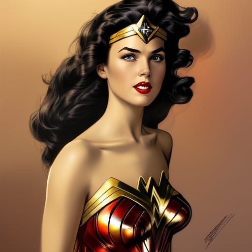 Feminine Wonder Woman Portrait in Vintage Comic Book Style