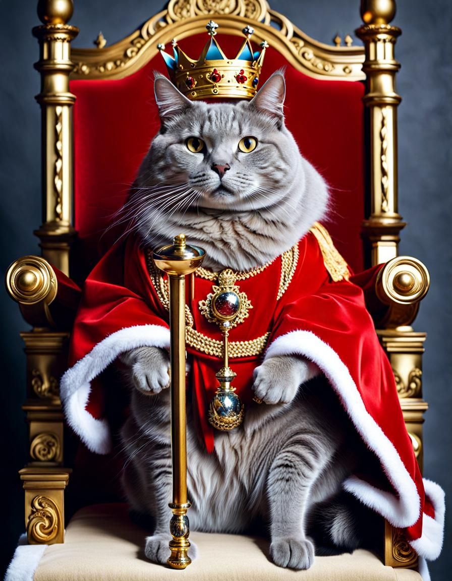 Regal Feline Monarch in Red Robes