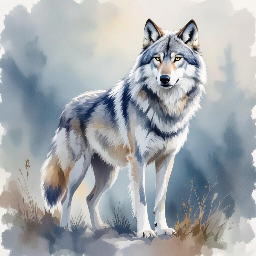 Silver Wolf in Expressive Watercolor Style