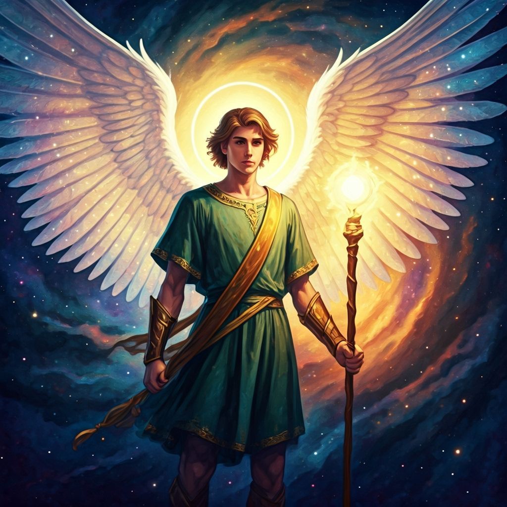 Young Angel with Starlight Wings in Galaxy