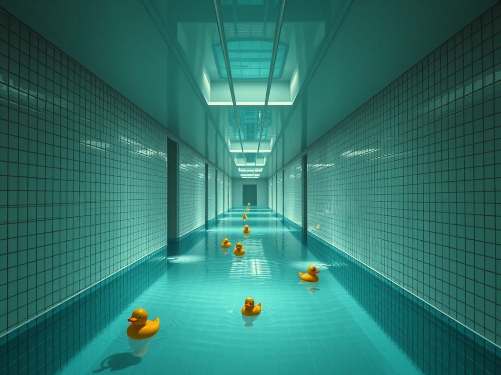 Dreamlike Liminal Pool Hallway in Futuristic Style
