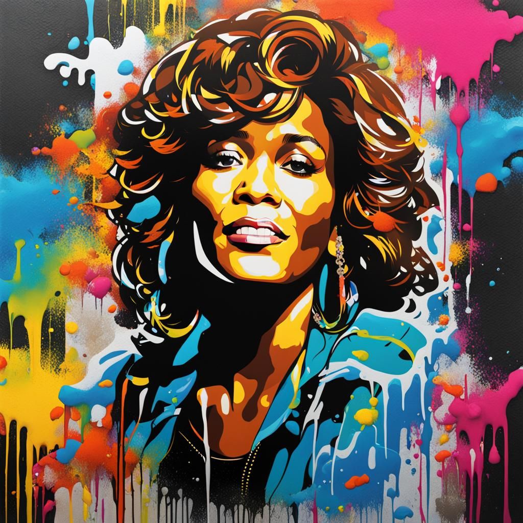 Whitney Houston in Vibrant Graffiti Art