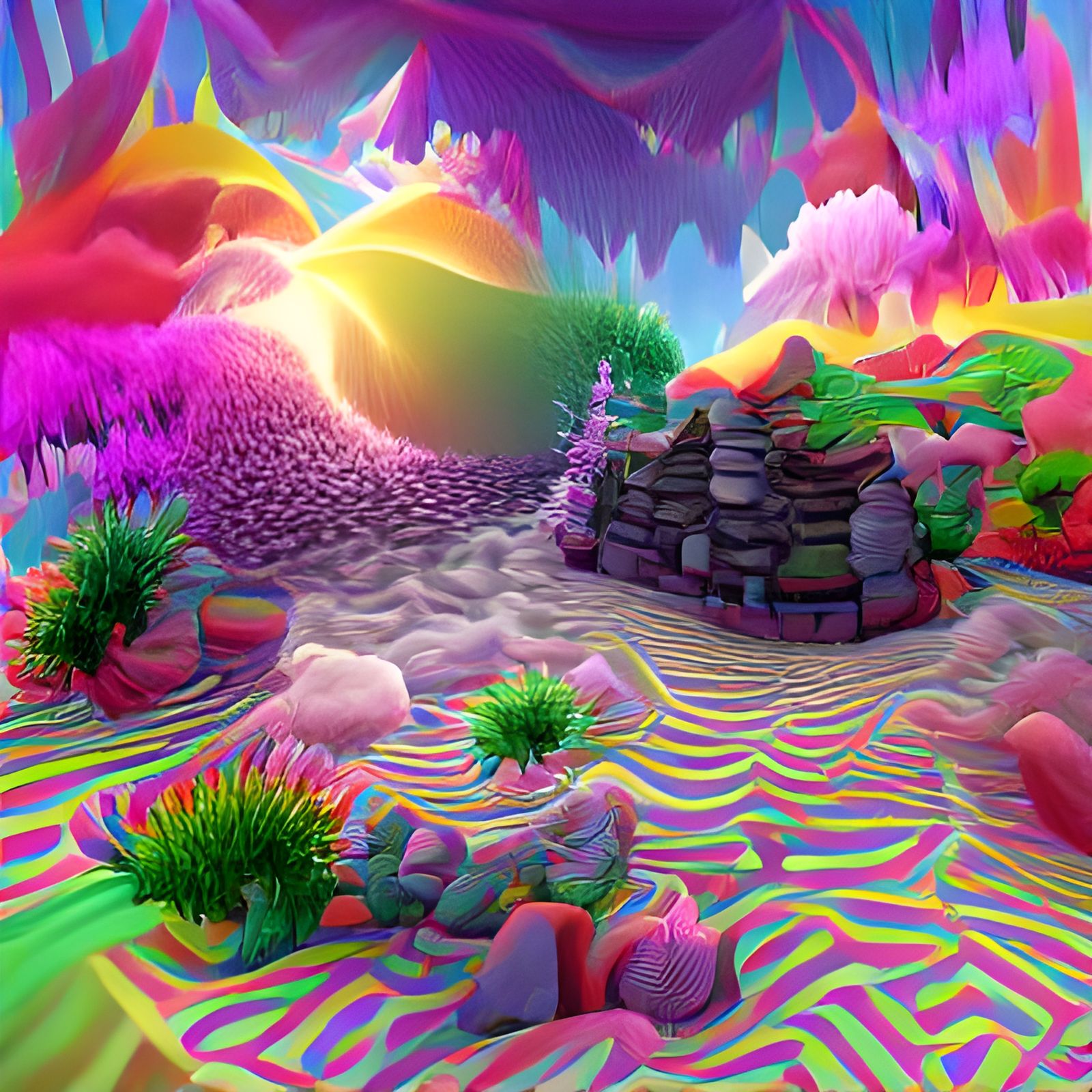 Vibrant Cyberpunk Dreamscape in 3D