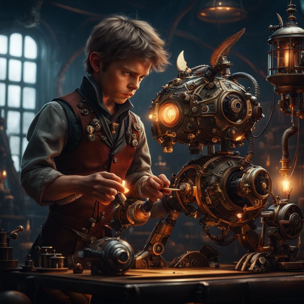 Halfling Inventor in Steampunk Iron Man Suit Crafts Mechanic...