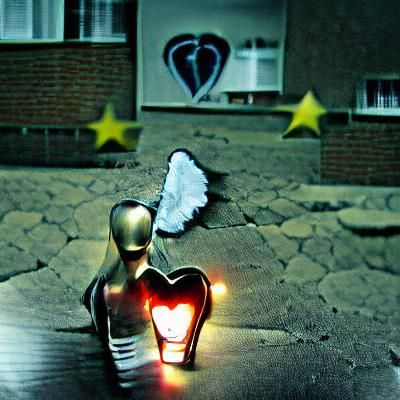 A Lonely Light Angel with a Broken Heart in the Moonlit Nigh...