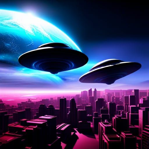 Cyberpunk UFOs in Dark Fantasy Concept Art