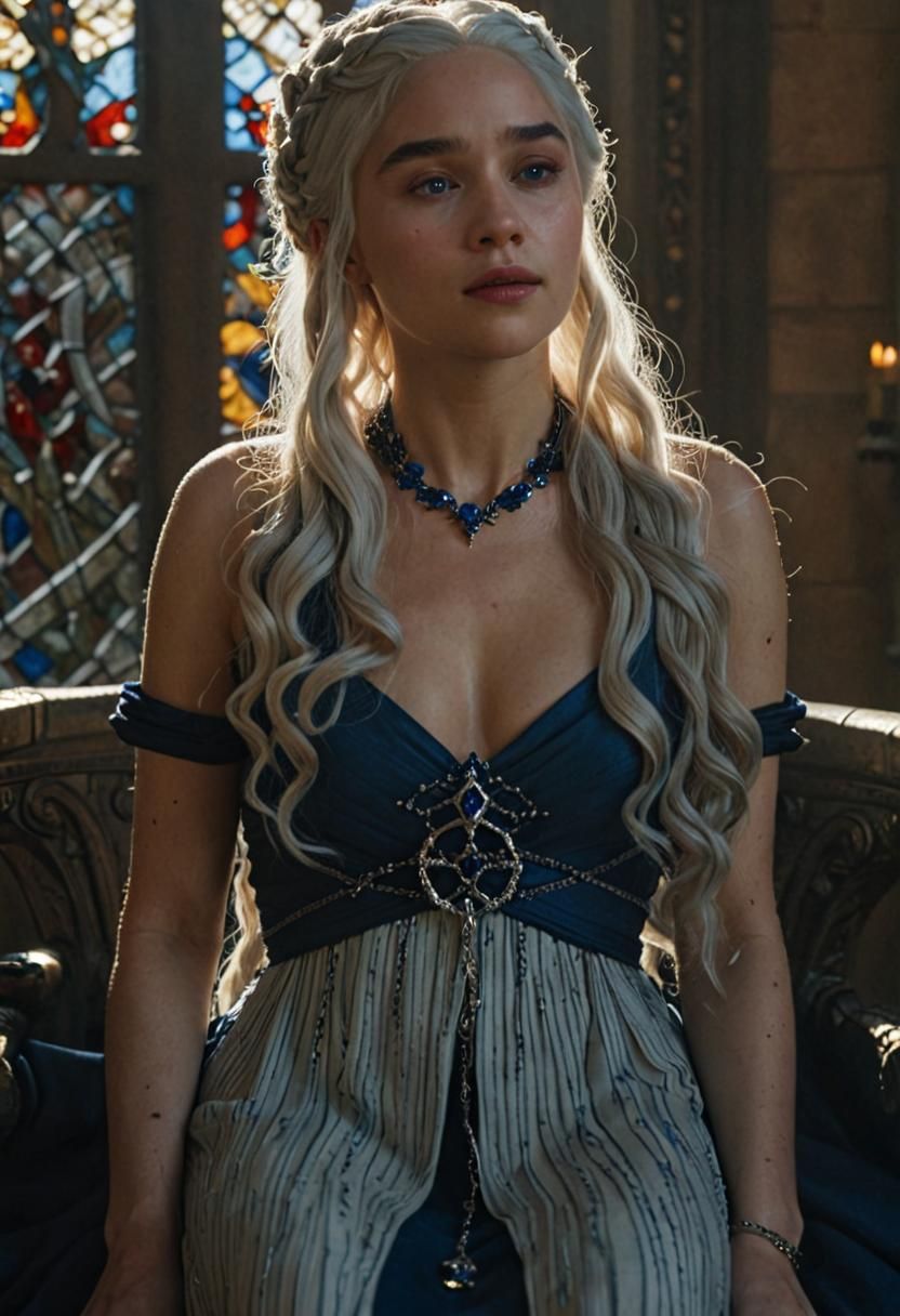 Medieval Queen Targaryen Reigns in Luxurious Throne Room
