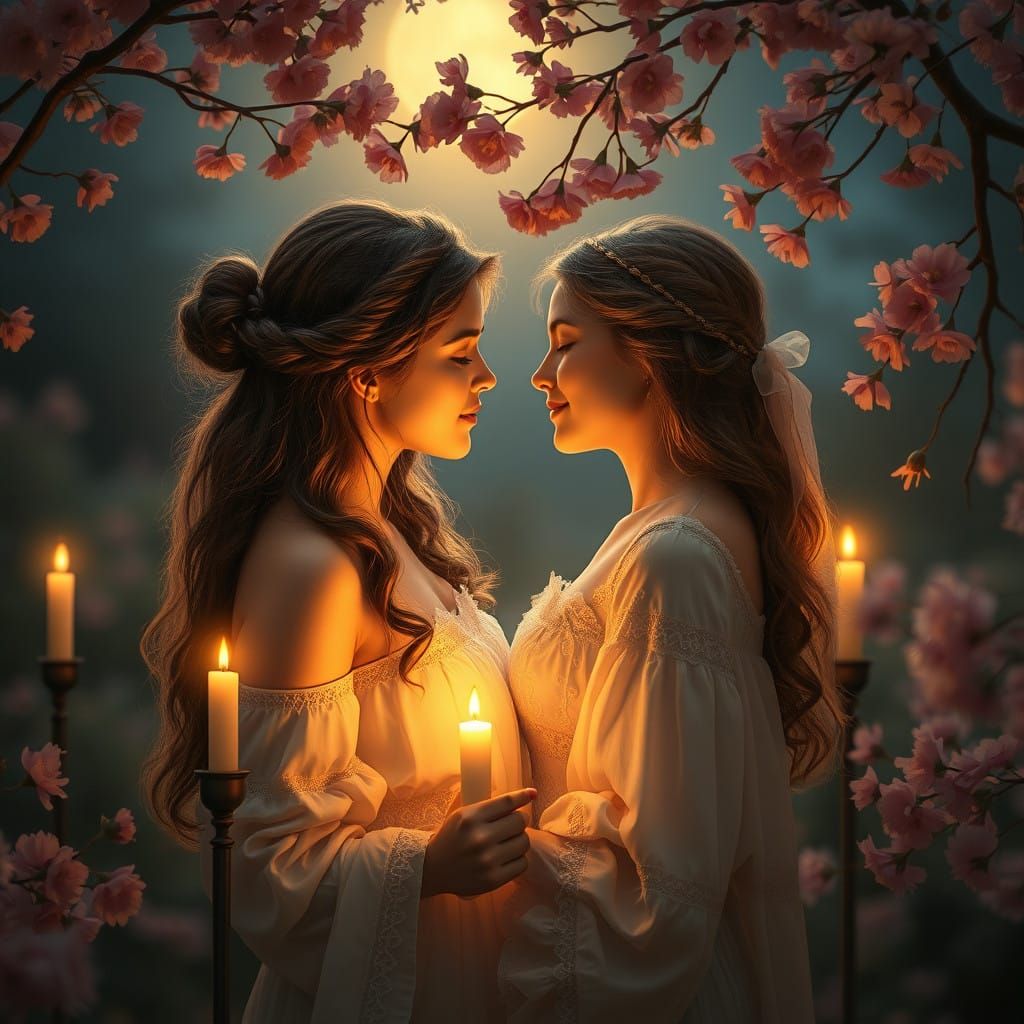 Dreamy Moonlit Garden Scene in Soft Watercolor Style