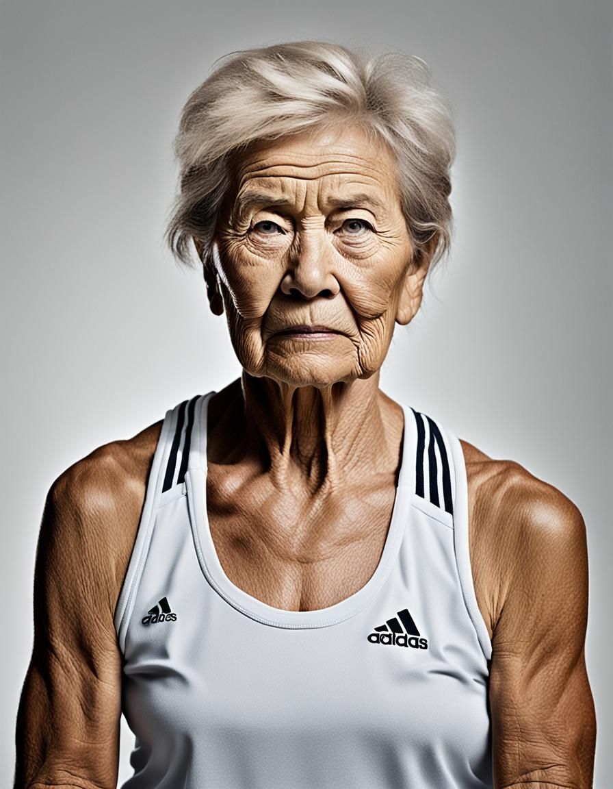 Athletic Caucasian Senior Woman Exercising in Adidas
