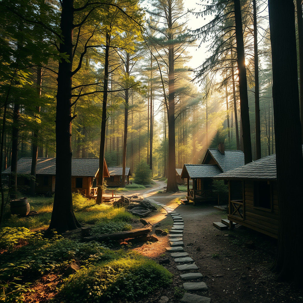 Serene Naturists' Community in a Vibrant Forest