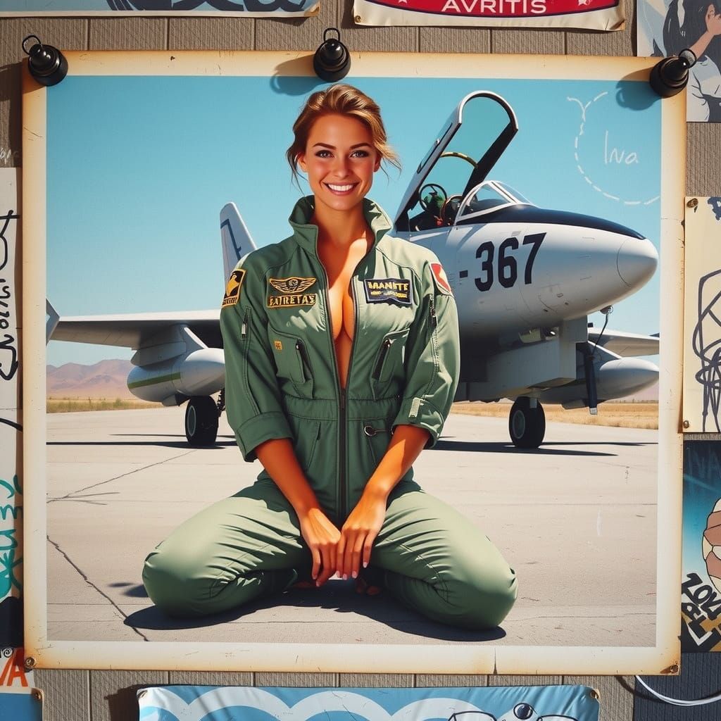 Confident Female Pilot in Polychromatic Pop Surrealism