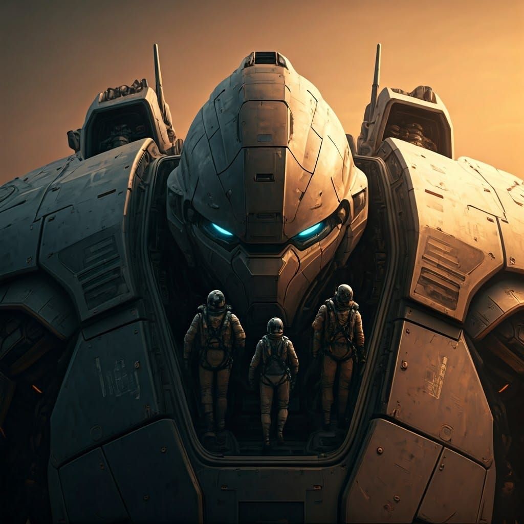 Pilots Enter Mechanical Warrior Cockpit: Photorealistic Sci-...